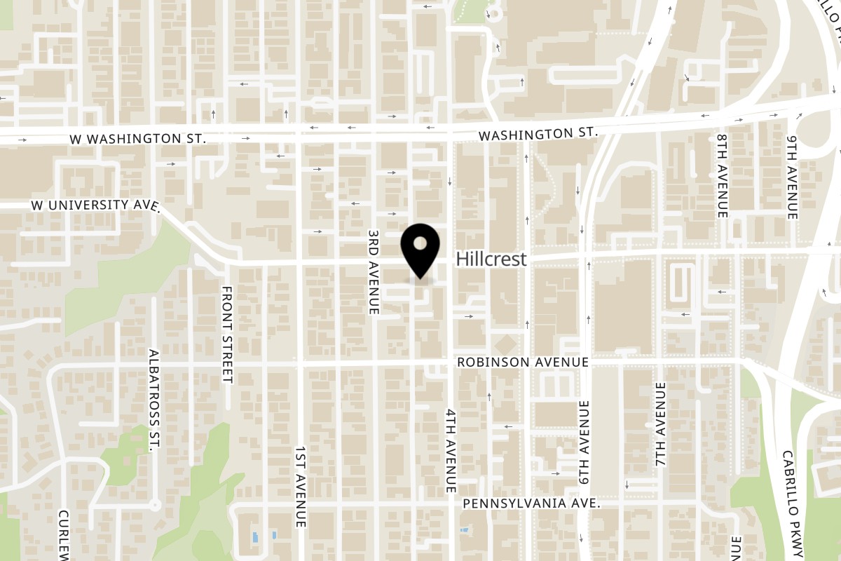 Map showing the location of Poke Chop Hillcrest on 3884 Fourth Ave in San Diego